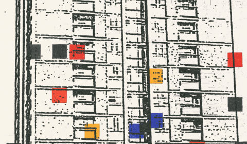 Sketch image of a large tenement building in Newcastle