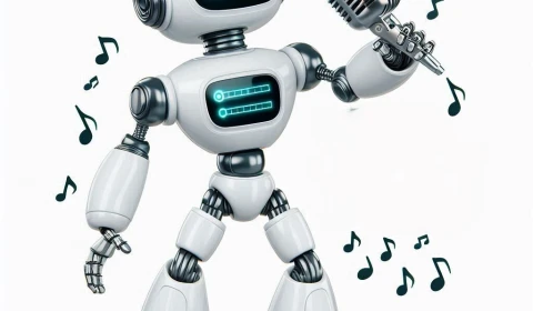 Image of a dancing robot with a microphone