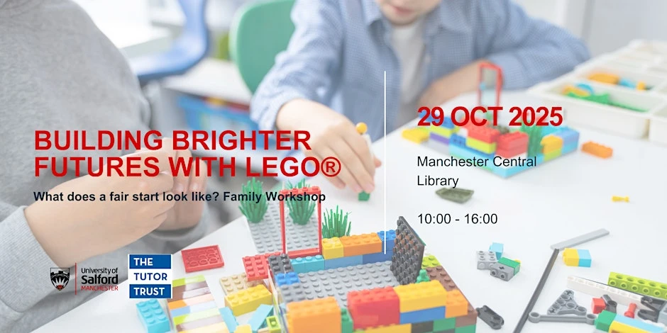 Building brighter futures graphic with date and time