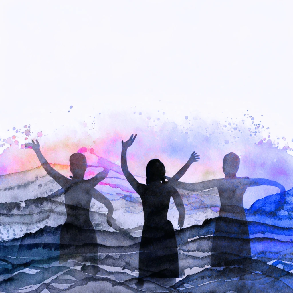 Silhouettes of three people dancing amongst splashes of colour, with the words 'Booking is now OPEN: Online Movement Snacks for Wellbeing' and the URL link to the booking form.