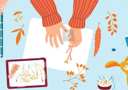 Drawing of hands making a collage
